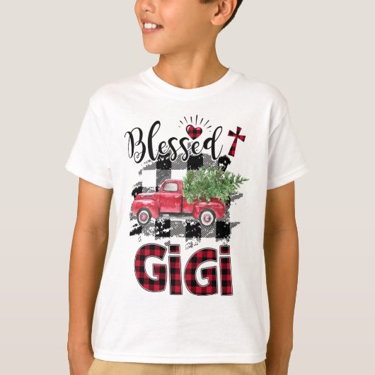 Gesegnetes Gigi Rot-karierte Weihnachten T-Shirt (Vorderseite)