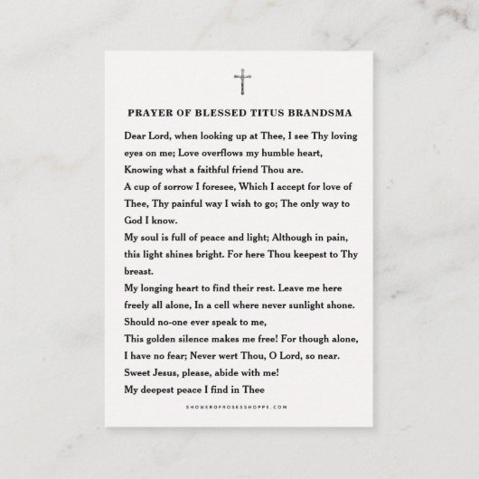 Gesegnetes Heiliges Titus Brandsma katholisches Ge Platzkarte (Rückseite)