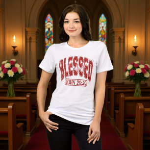 Gesegnetes John 20:29 Collegiate Rotes T-Shirt Tri-Blend Shirt