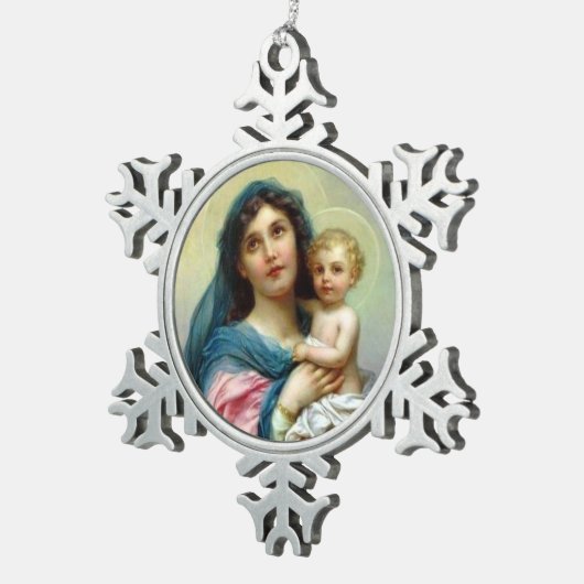 Gesegnetes Jungfrau-Mary-Mutter-Baby Jesus Schneeflocken Zinn-Ornament (Rechts)