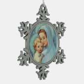 Gesegnetes Jungfrau-Mary-Mutter-Baby Jesus Schneeflocken Zinn-Ornament (Links)