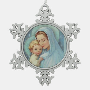Gesegnetes Jungfrau-Mary-Mutter-Baby Jesus Schneeflocken Zinn-Ornament