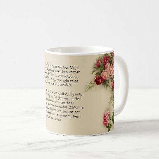 Gesegnetes Jungfrau-Mary-Rosen Memorare Gebet Kaffeetasse (VorderseiteRechts)