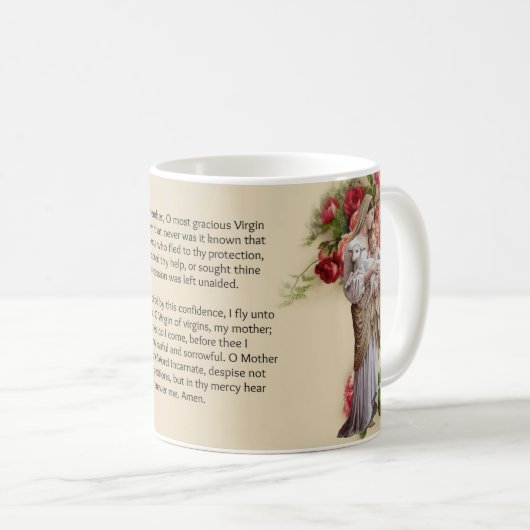Gesegnetes Jungfrau-Mary-Rosen Memorare Gebet Kaffeetasse (VorderseiteRechts)
