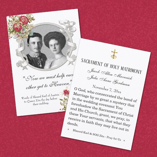 Gesegnetes Karl & Zita Wedding Holy Card Visitenkarte