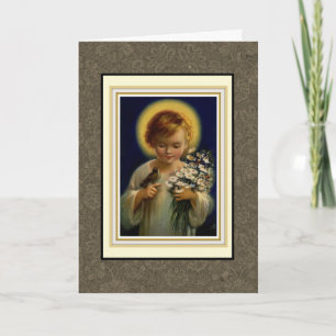 Gesegnetes Kind Jesus mit Vögeln und Blume Feiertagskarte