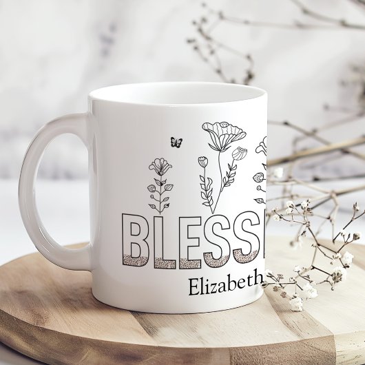 "Gesegnetes Mama" Muttertag Schwarz-Weiß-Blüte Kaffeetasse