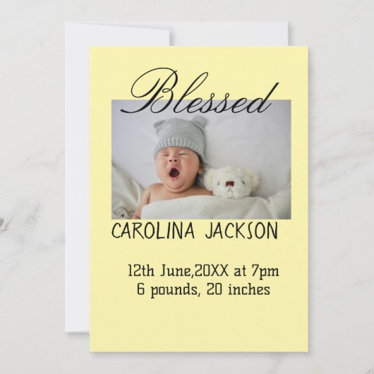 Gesegnetes neues geborenes Foto, moderne Geburtsan Ankündigung (Vorderseite)