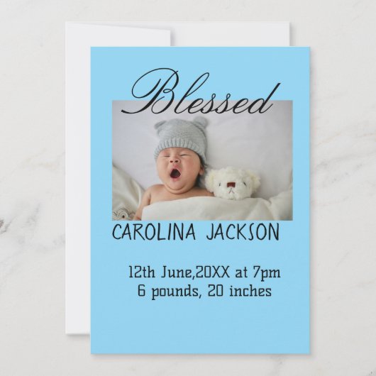 Gesegnetes neues geborenes Foto, moderne Geburtsan Ankündigung (Vorderseite)