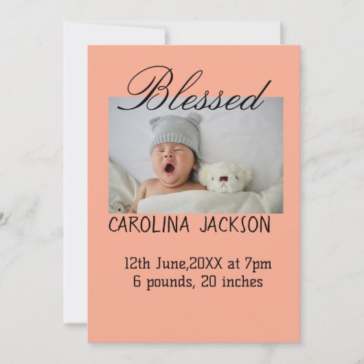 Gesegnetes neues geborenes Foto, moderne Geburtsan Ankündigung (Vorderseite)