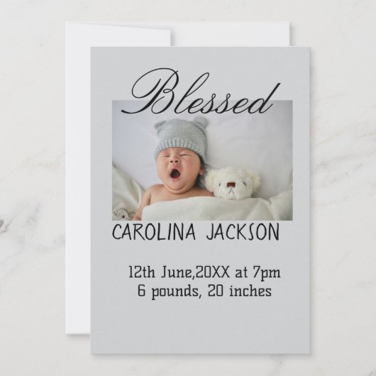 Gesegnetes neues geborenes Foto, moderne Geburtsan Ankündigung (Vorderseite)