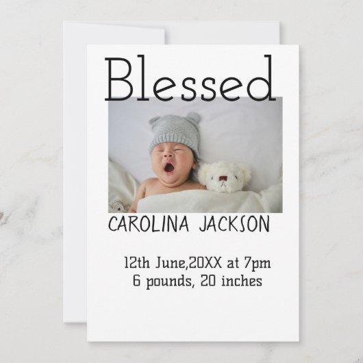 Gesegnetes neues geborenes Foto, moderne Geburtsan Ankündigung (Vorderseite)