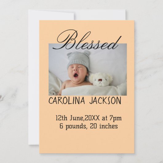 Gesegnetes neues geborenes Foto, moderne Geburtsan Ankündigung (Vorderseite)