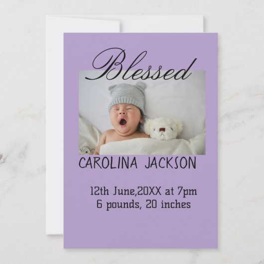 Gesegnetes neues geborenes Foto, moderne Geburtsan Ankündigung (Vorderseite)