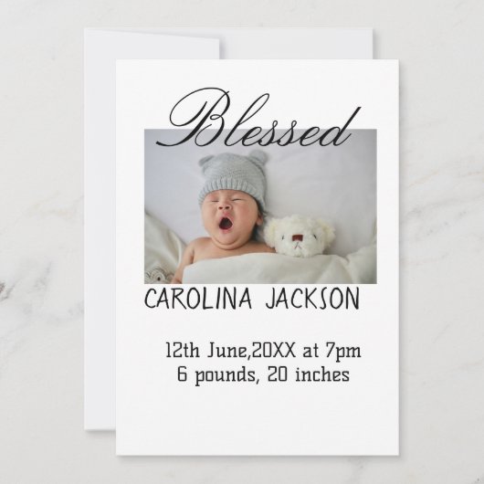 Gesegnetes neues geborenes Foto, moderne Geburtsan Einladung (Vorderseite)