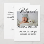 Gesegnetes neues geborenes Foto, moderne Geburtsan Einladung (Vorne/Hinten)
