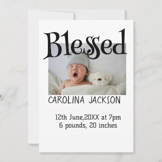 Gesegnetes neues geborenes Foto, moderne Geburtsan Einladung (Vorderseite)