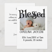 Gesegnetes neues geborenes Foto, moderne Geburtsan Einladung (Vorne/Hinten)