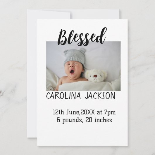 Gesegnetes neues geborenes Foto, moderne Geburtsan Einladung (Vorderseite)