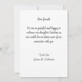 Gesegnetes neues geborenes Foto, moderne Geburtsan Einladung (Rückseite)