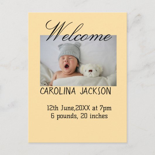 Gesegnetes neues geborenes Foto, moderne Geburtsan Postkarte (Vorderseite)