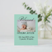 Gesegnetes neues geborenes Foto, moderne Geburtsan Postkarte (Stehend Vorderseite)