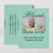 Gesegnetes neues geborenes Foto, moderne Geburtsan Postkarte (Vorne/Hinten)