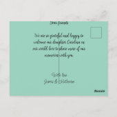 Gesegnetes neues geborenes Foto, moderne Geburtsan Postkarte (Rückseite)