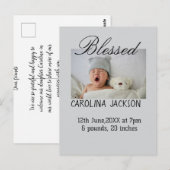 Gesegnetes neues geborenes Foto, moderne Geburtsan Postkarte (Vorne/Hinten)