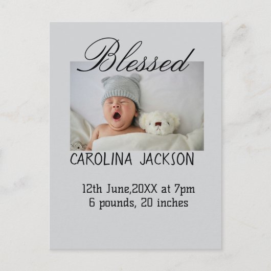 Gesegnetes neues geborenes Foto, moderne Geburtsan Postkarte (Vorderseite)