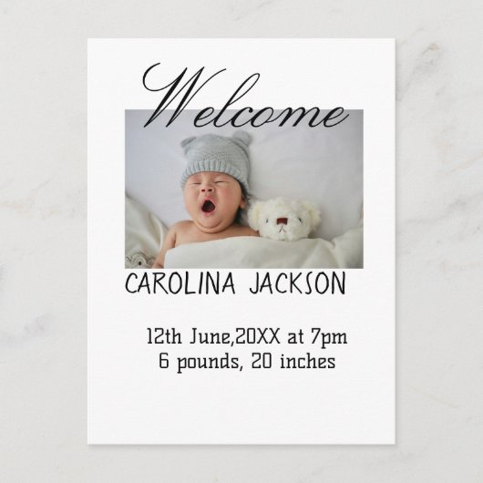 Gesegnetes neues geborenes Foto, moderne Geburtsan Postkarte (Vorderseite)