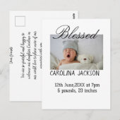 Gesegnetes neues geborenes Foto, moderne Geburtsan Postkarte (Vorne/Hinten)