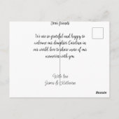 Gesegnetes neues geborenes Foto, moderne Geburtsan Postkarte (Rückseite)