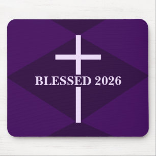 Gesegnetes Neues Jahr 2026 Lila Christliches Kreuz Mousepad