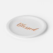 Gesegnetes Orangenwürfelskript niedlicher Erntedan Pappteller (Schrägansicht)