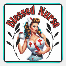 Gesegnetes Pinup Nurse Quadratischer Aufkleber