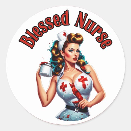 Gesegnetes Pinup Nurse Runder Aufkleber (Vorderseite)