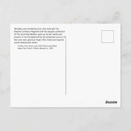 Gesegnetes Reginald von Orleans Postkarte (Rückseite)
