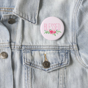 Gesegnetes rosa Wasserfarben-Blumenmuster Button