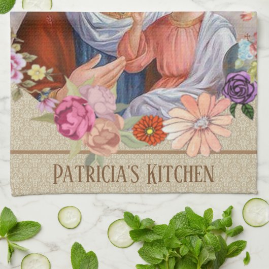 Gesegnetes Rosen-mit Blumenreligiöses Geschirrtuch (Gefaltet)