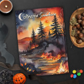 Gesegnetes Samhain Fall Fire Forest Blätter Sonnen Karte