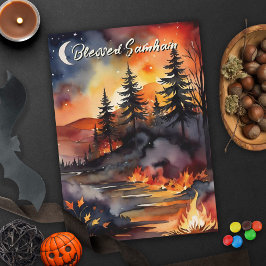 Gesegnetes Samhain Fall Fire Forest Blätter Sonnen Karte
