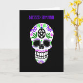Gesegnetes Samhain Pentagramm Skull Karte (Gelbe Blume)