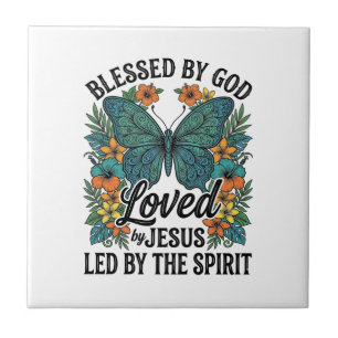 Gesegnetes Schmetterling-Christen-T-Shirt-Design ( Fliese