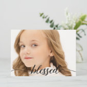 Gesegnetes Script 1. Heilige Kommunion Foto Vielen Dankeskarte (Stehend Vorderseite)