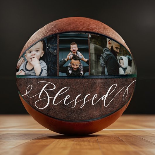 Gesegnetes Script Leather Vathers Day Foto Collage Basketball