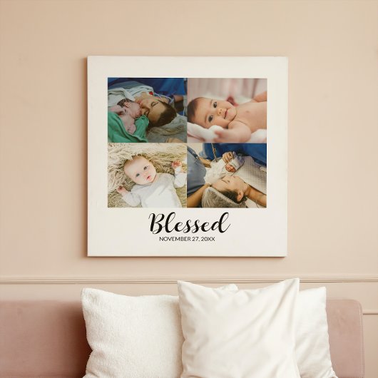 Gesegnetes Script Personalisiert Baby 4 Foto Colla Leinwanddruck