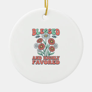 Gesegnetes und höchstbegnadetes florales Vintage-D Keramik Ornament