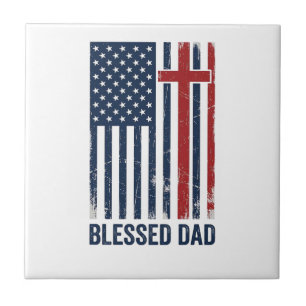 Gesegnetes Vatertag-Christenflaggenkreuz Vintage-S Fliese
