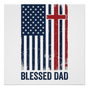 Gesegnetes Vatertag-Christenflaggenkreuz Vintage-S Poster